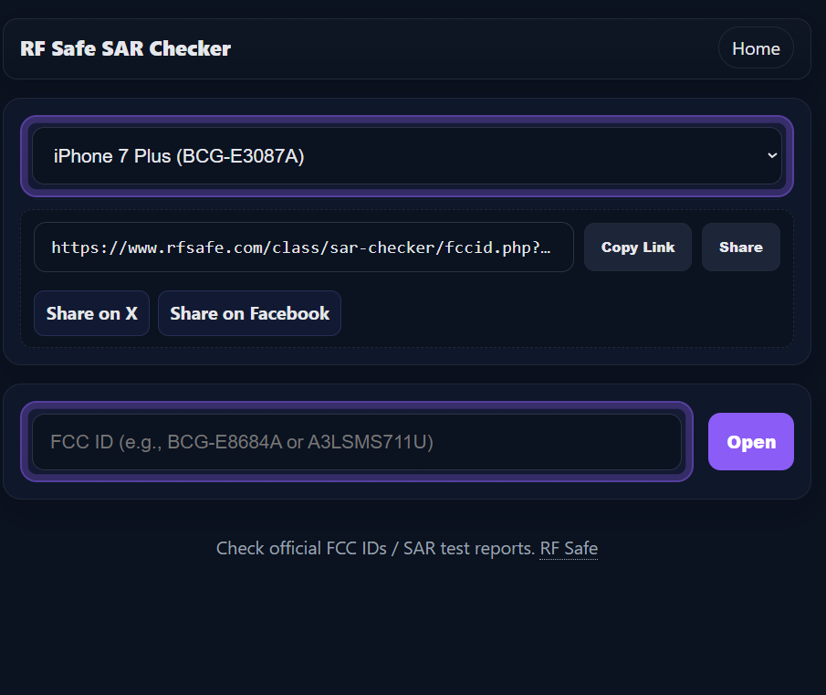 RF Safe SAR Checker — FCC ID → SAR Reports (Instant Lookup)