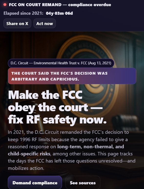 👉 Finish the Court‑Ordered Fix to 1996 RF Limits (FCC Remand)