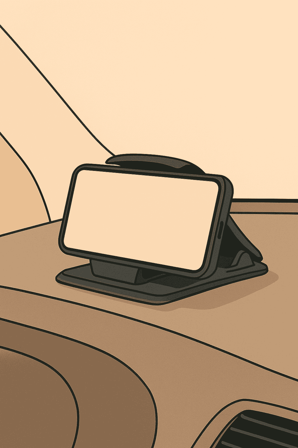 Dashboard phone holder placing the phone facing outward in the car