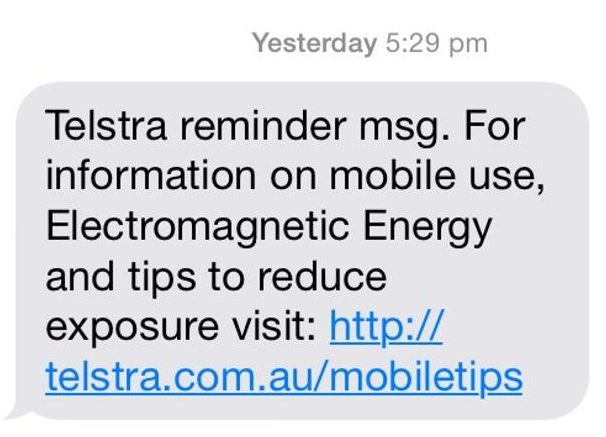 Telstra reminder msg text mobile phone radiation safety tips