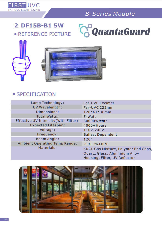 QuantaModule Open Source 5-Watt Far UV Excimer Module DC 24V Far-UVC Light Kit with 222nm Bandpass Flitter and Housing
