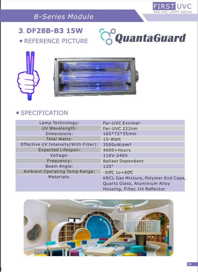 Open Source QuantaModule 15-Watt Far UV Light Excimer Lamp Module DC 24V Far-UVC Light Kit with 222nm Bandpass Flitter and Housing
