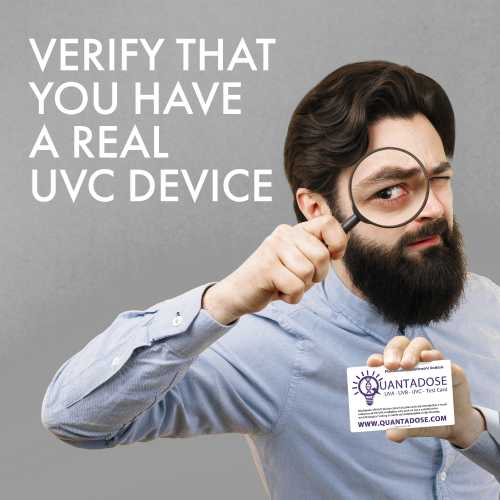 QuantaDose™ (2pc) 1st & 2nd Edition Reusable UVC Test Cards 300 µW/cm² Minimum Intensity w/UVC Wavelength Indicator